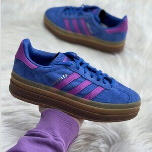 adidas Gazelle Platform in Blue and Purple with Gum Sole